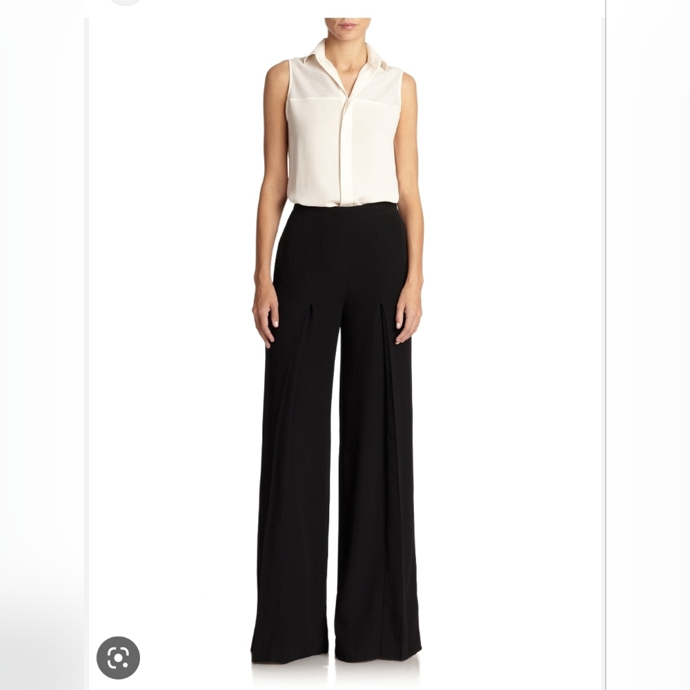 RALPH LAUREN BLACK WIDE LEG PANTS WITH SIDE BUTTON CLOSURE